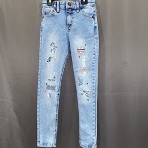 Cat & Jack girls jeans with hearts rainbow unicorn size 6